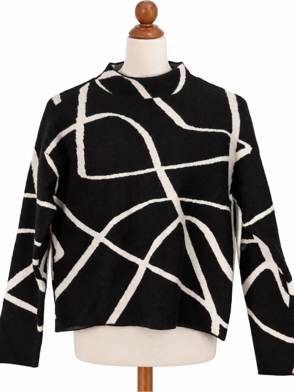 Philosophy Black & Cream Abstract Mock Neck Sweater